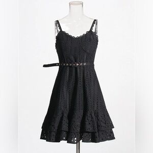 Sleeveless Black Dress Eyelet with Belt